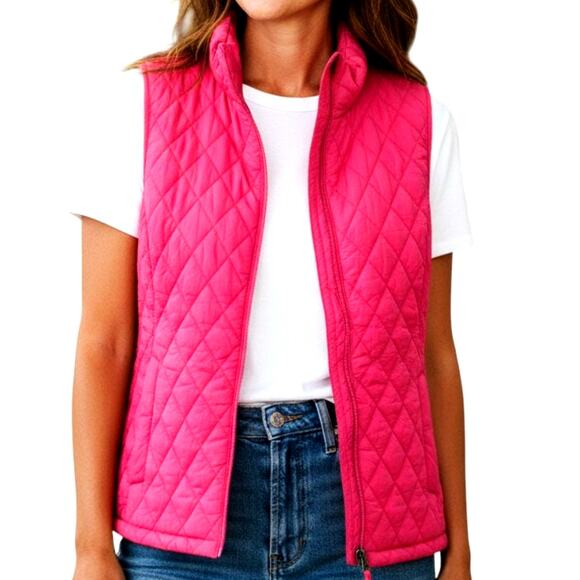 Time & True Medium PINK Quilted Women's Vest Coat Jacket Misses Size M 8 10 - Picture 1 of 6